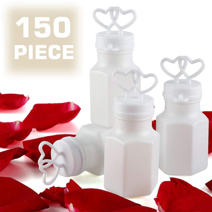 150 Pack White Double Heart Bubble Bottles, Pre Filled Wedding Party Favors