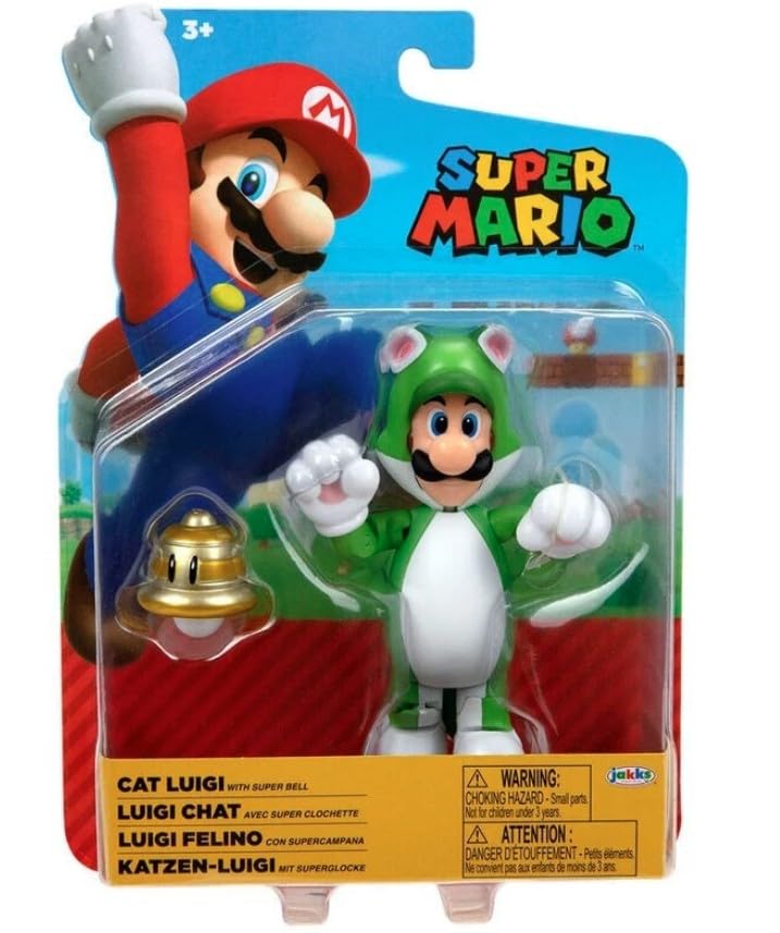 Super Mario Cat Luigi 4 Inch Action Figure with Super Bell