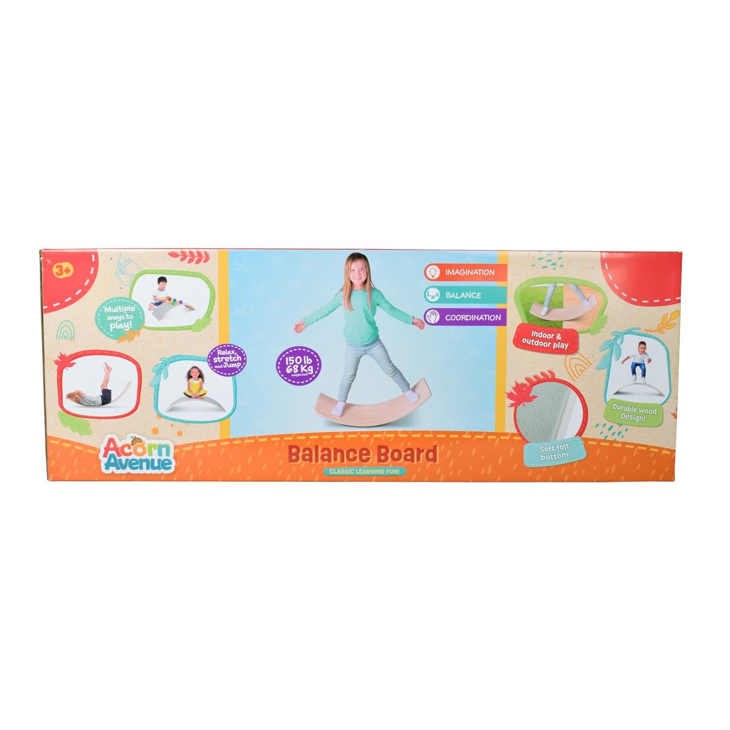 Acorn Avenue Non Slip Balance Board - Felt Rocker Board Durable Wood- Kids