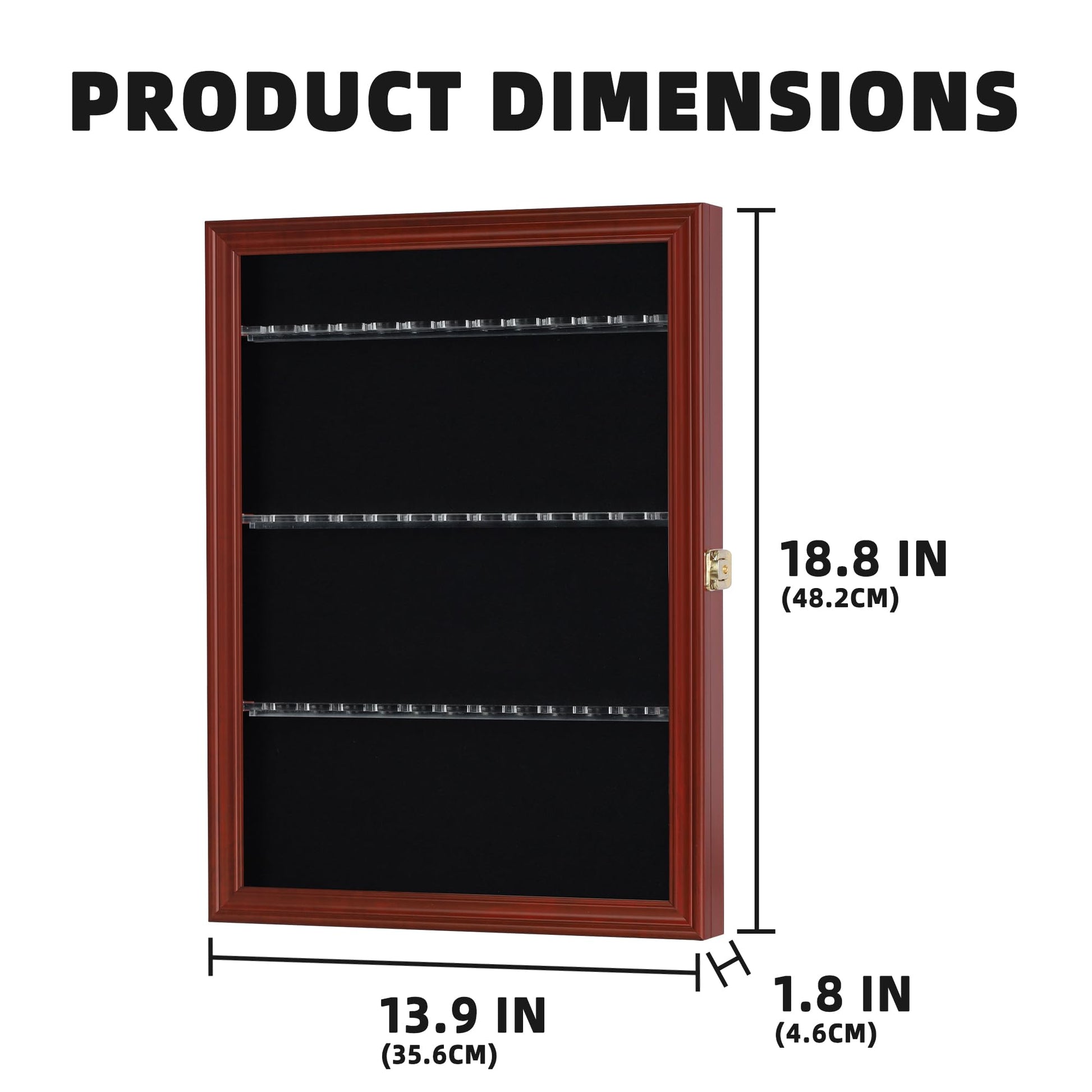 36 Souvenir Tea Spoon Display Case Rack Wall Mountable Cabinet Frame with Lockable Door Mahogany Finish