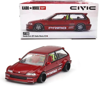 Kaido House Honda Civic (EF) Kaido Works V2 by Mini GT in Red 156 Diecast 1:64