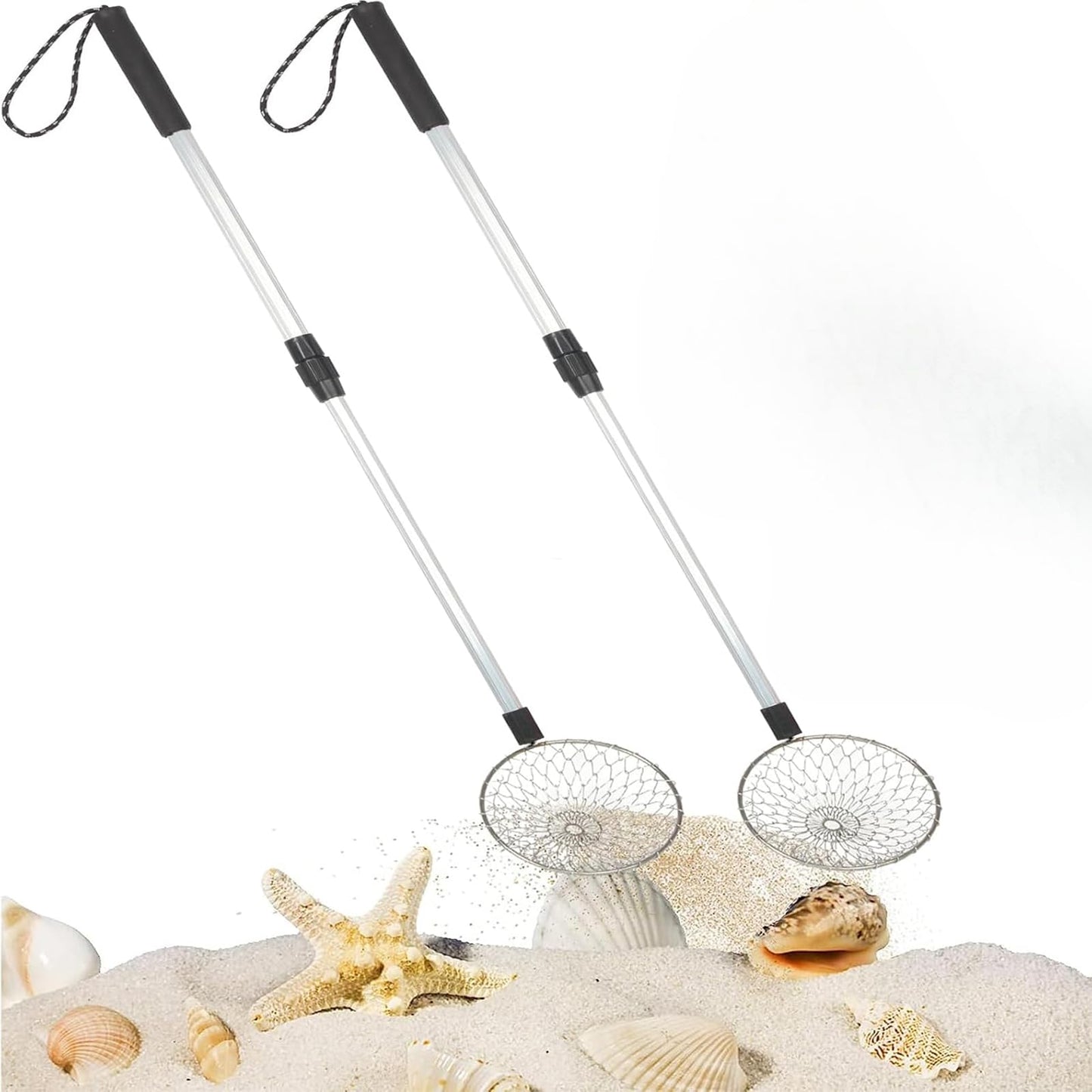 OVRRCSME 2 Pcs Beach Sand Sifter, Shark Teeth Sifter Shell Shovel Rock Scooper with Beach Scoop Shovel and Sifter Tool for Picking Up Shells