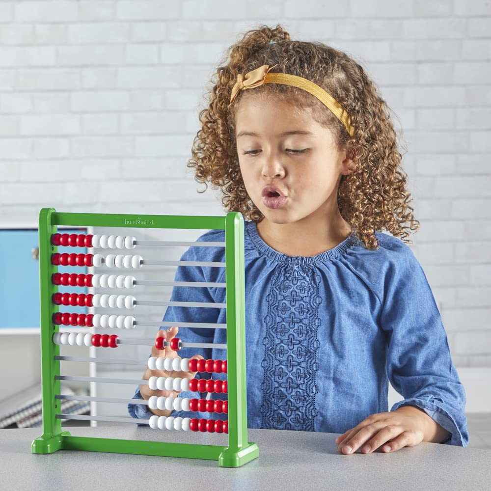 Hand2Mind Double Sided Plastic 100 Bead Abacus, Abacus for Kids Math, Kindergarten Math Manipulatives, Counting Rack, Educational Toys for Elementary