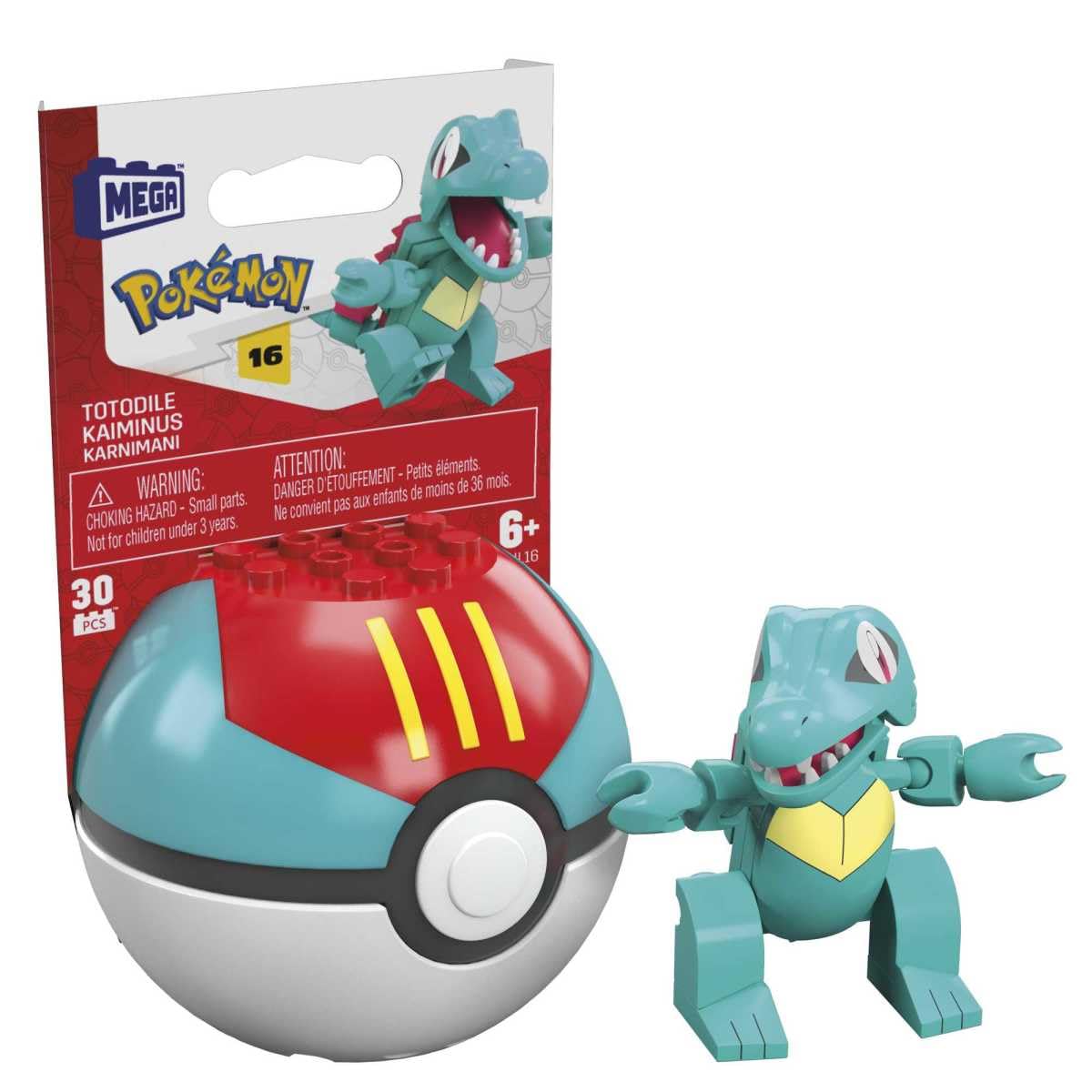 MEGA Pokemon Totodile Building Set with 30 Compatible Bricks and Pieces and Poke Ball, Toy Gift Set for Ages 6 and up