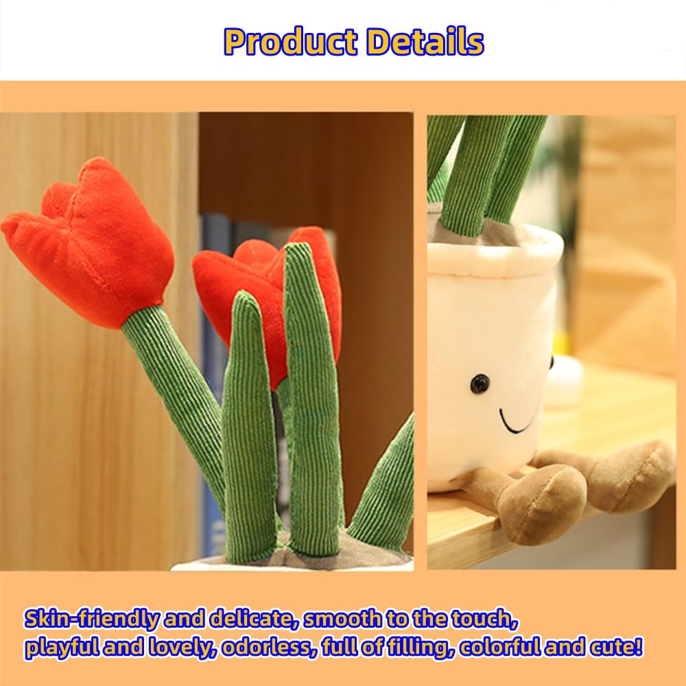 XZJMY Succulents Plush Pillow Decoration, Cute Plants Plush Toy Gift for Kids Girls (Red, Tulip)