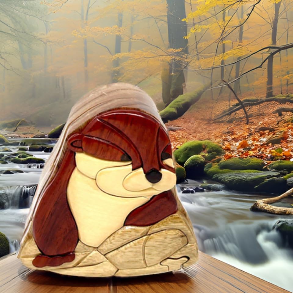South Asian Handicrafts River Otter - All Natural Intarsia Wood Puzzle Box - Handcrafted with Secret Compartment