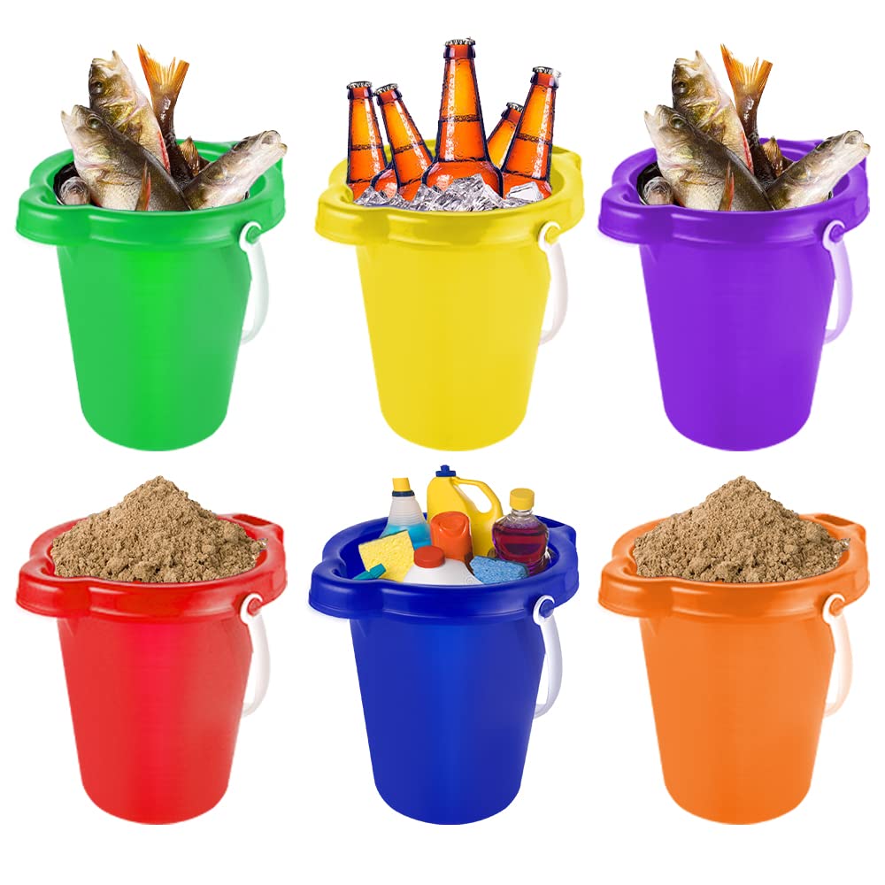 BeneFine Large Sand Pail with Shovel, 7'' Large Size Sand Water Bucket for Beach Fun Great Summer Party Accessory(6 Bucket + 6 Shovels)