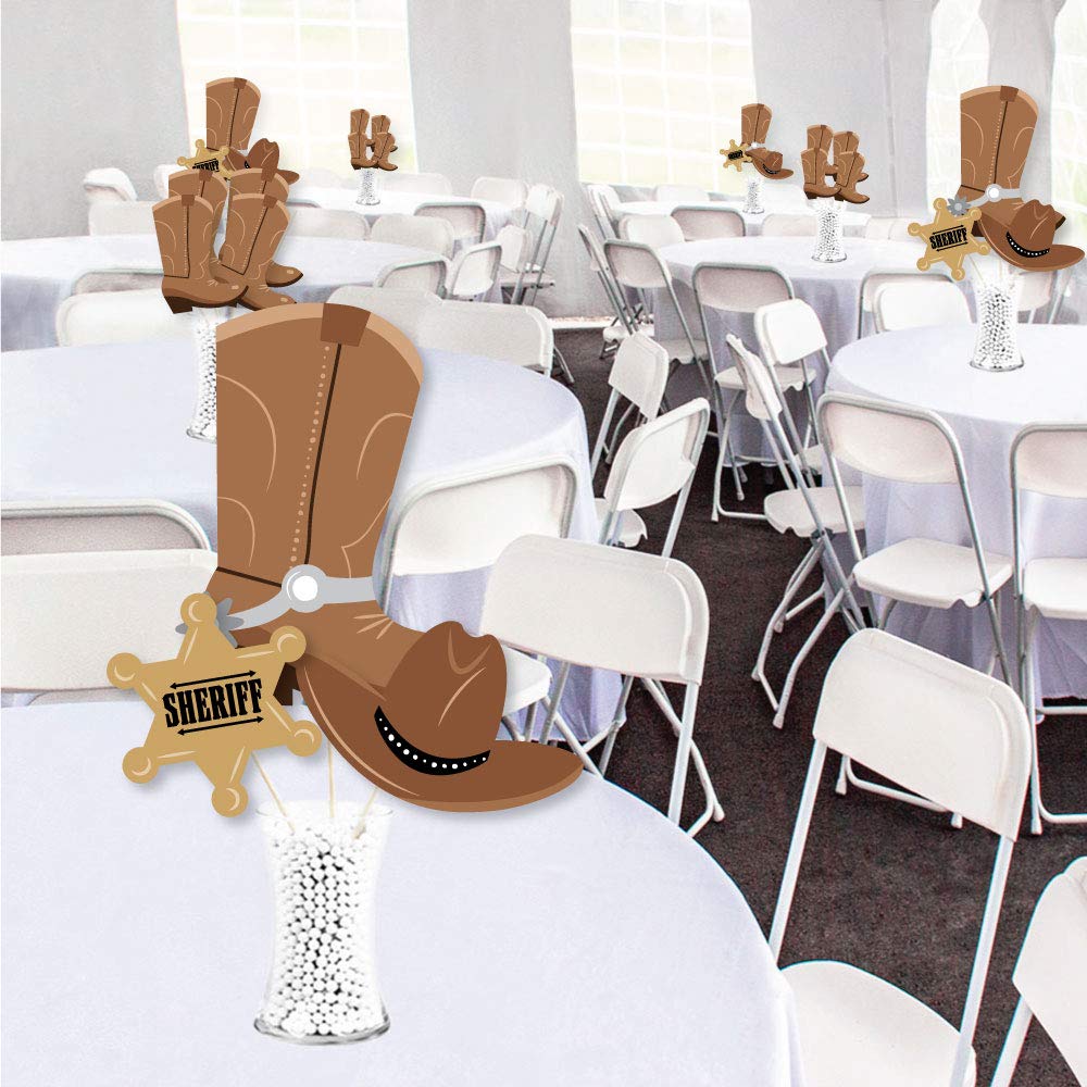 Big Dot of Happiness Western Hoedown - Wild West Cowboy Party Centerpiece Sticks - Showstopper Table Toppers - 35 Pieces