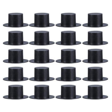 NUOBESTY 50pcs Mini Plastic Top Hats Black Snowman Hats Christmas Wine Bottle Decor Party Supplies