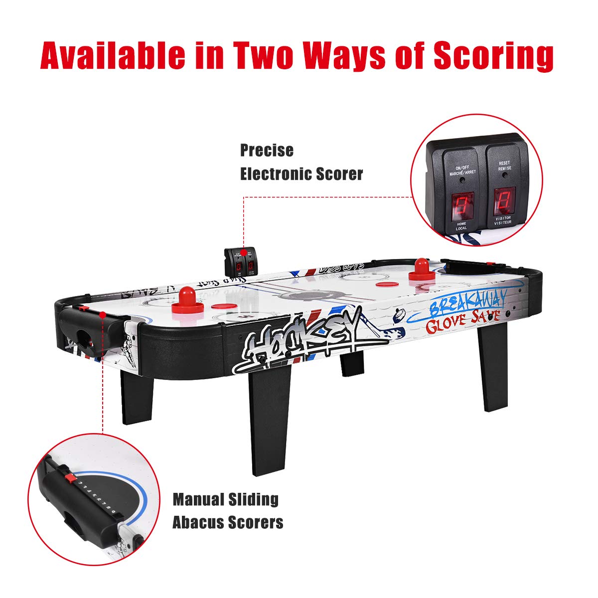 Goplus Air Hockey Table, 42 Inch Tabletop Air Hockey Game with LED Scoreboard, 2 Pucks, 2 Pushers, Powerful Motor, Indoor Arcade Table Gaming Set