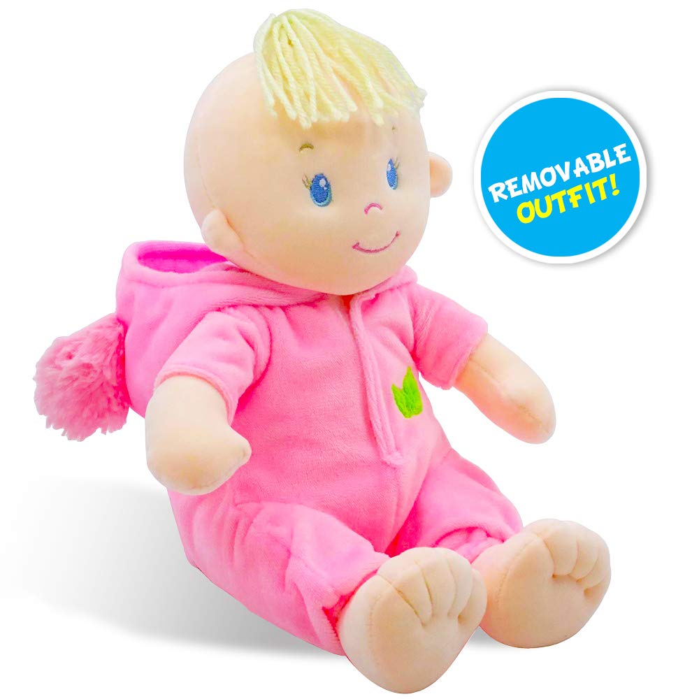 June Garden Personalized 12" Sweet Dolly Frida - Stuffed Ultra Soft Baby Bear Doll for Birth and Up with Custom Name, Date or Birth Weight