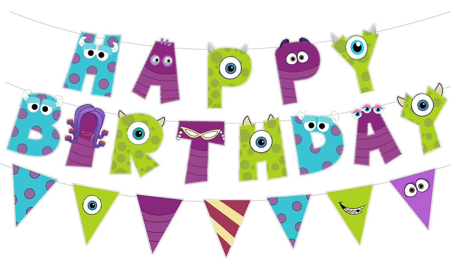3 Pcs Monster Birthday Banner and Garland - Cute Monster Theme Party Decorations for Kids Birthday, Baby Shower, Boys Girls Celebration Supplies