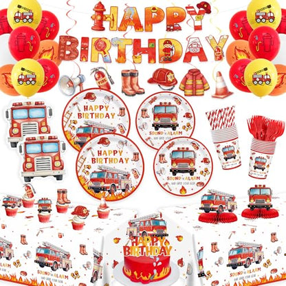 162pcs Firetruck Birthday Party Supplies Fire Truck Plates Napkins Serve 20