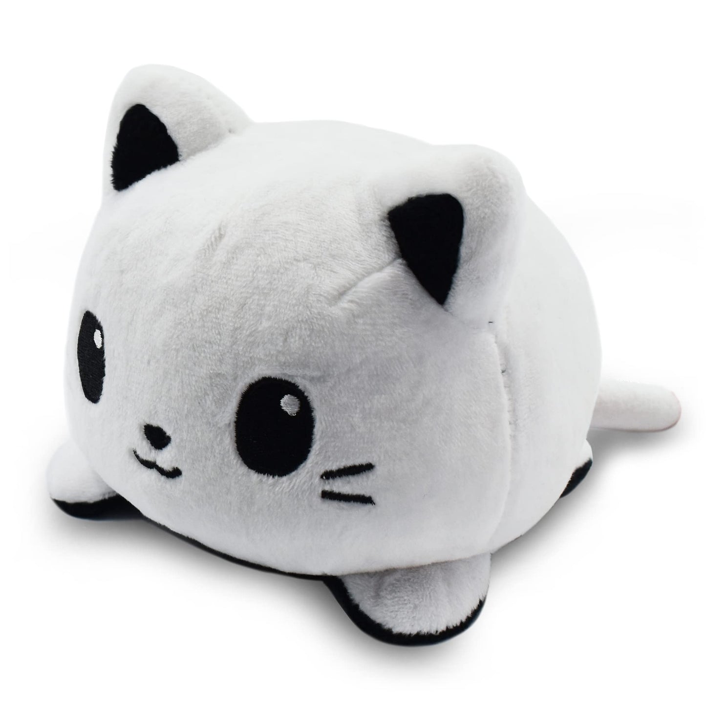 TeeTurtle - The Original Reversible Cat Plushie - White + Skeleton - Glows in the Dark! - Cute Sensory Fidget Stuffed Animals That Show Your Mood