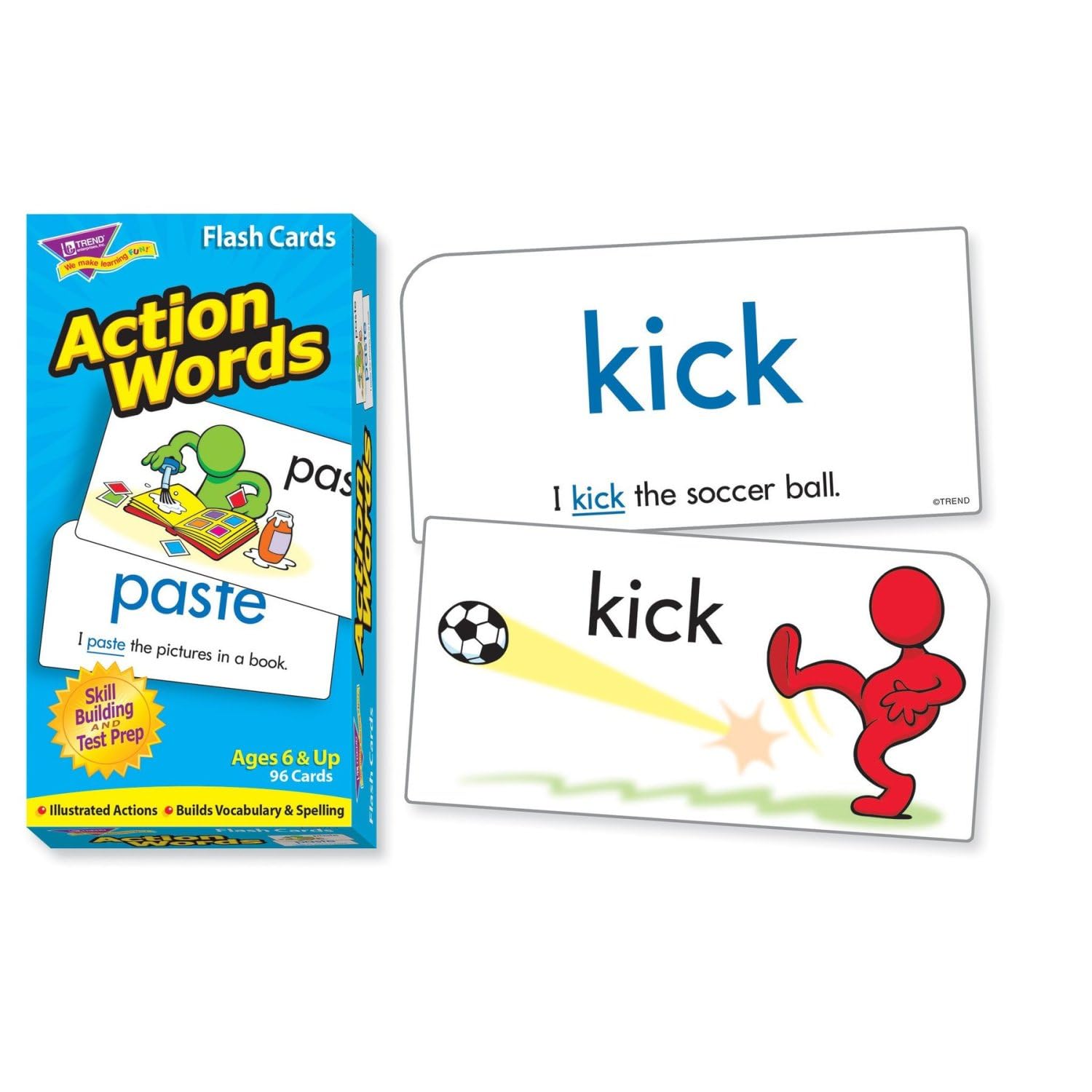 Trend Enterprises: Action Words Skill Drill Flash Cards, Great for Skill Building and Test Prep, Illustrated Actions, Build Vocabulary & Spelling, 96
