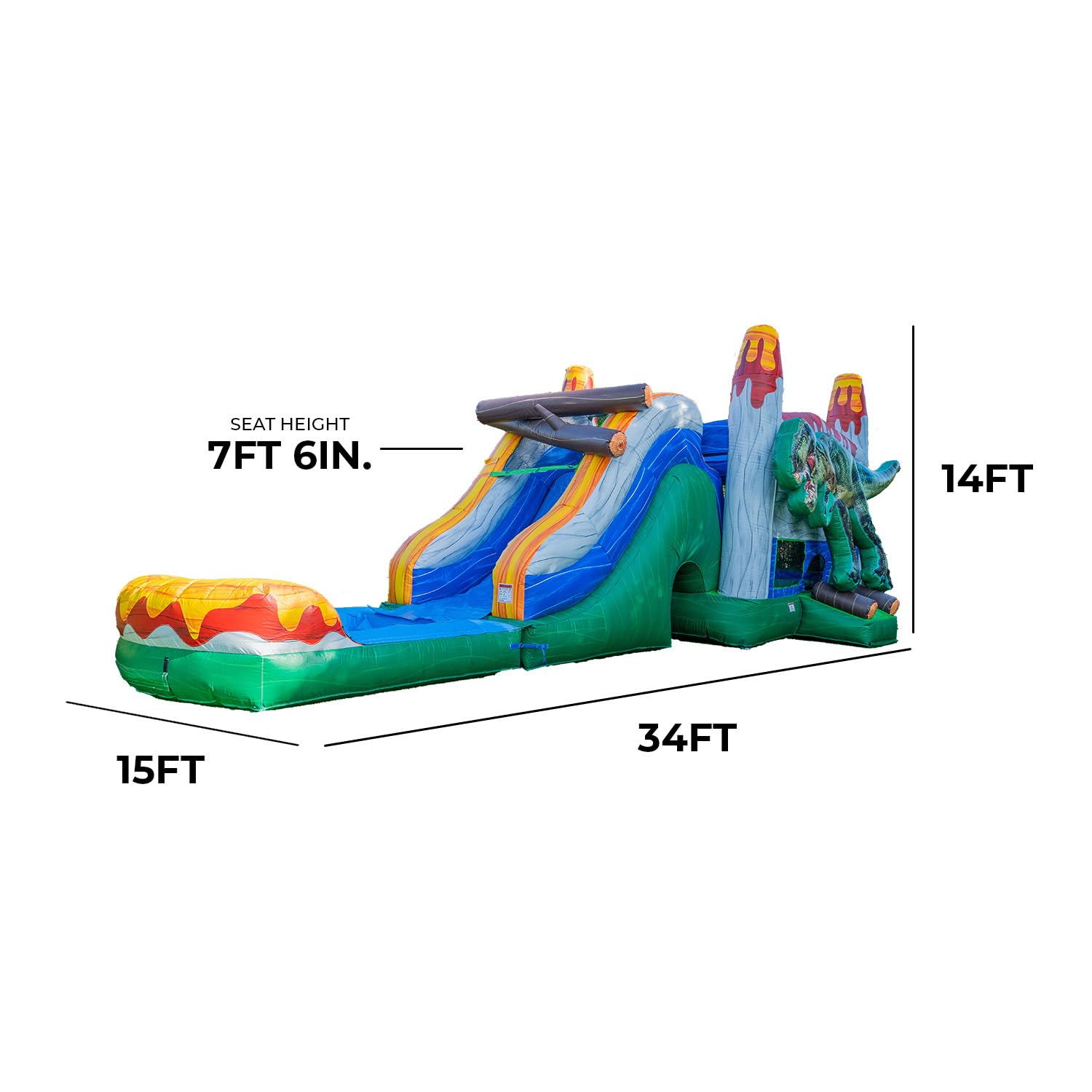 XJUMP 34ft Dinosaur Rental Grade 15oz PVC Inflatable Bouncer Slide with Pool