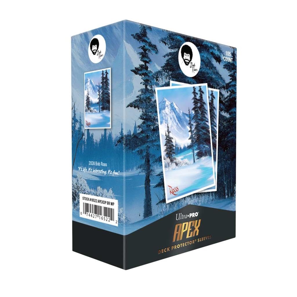 Ultra PRO - Bob Ross Winter Paradise 105ct APEX™ Deck Protector Sleeves, Bob Ross Collectibles, Art-Themed Card Sleeves, Trading Card Accessories