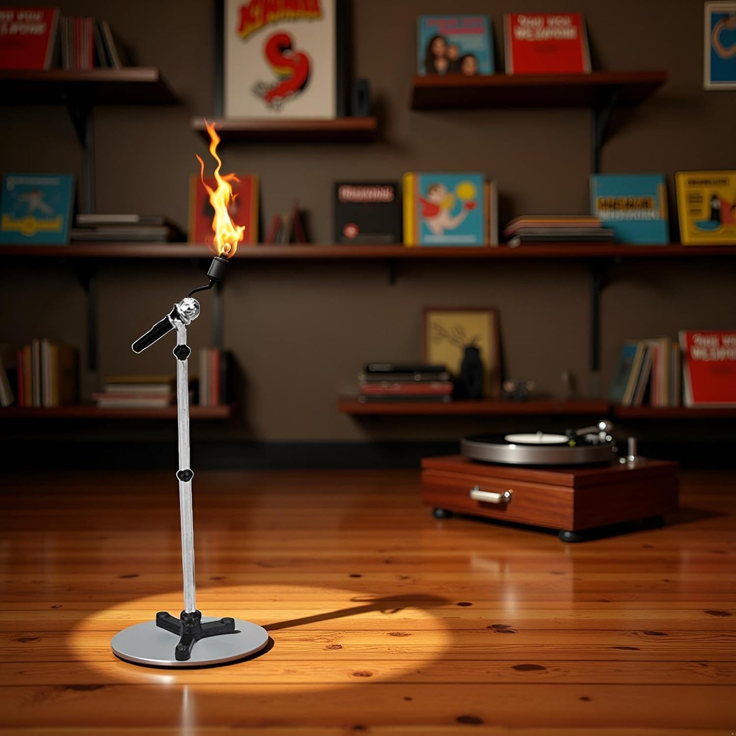 2Pcs Black Dollhouse Decoration Accessories, 1:12 Dollhouse Miniature Scene Model Microphone with Stand Play Toy, Decortion, Dollhouse Furniture