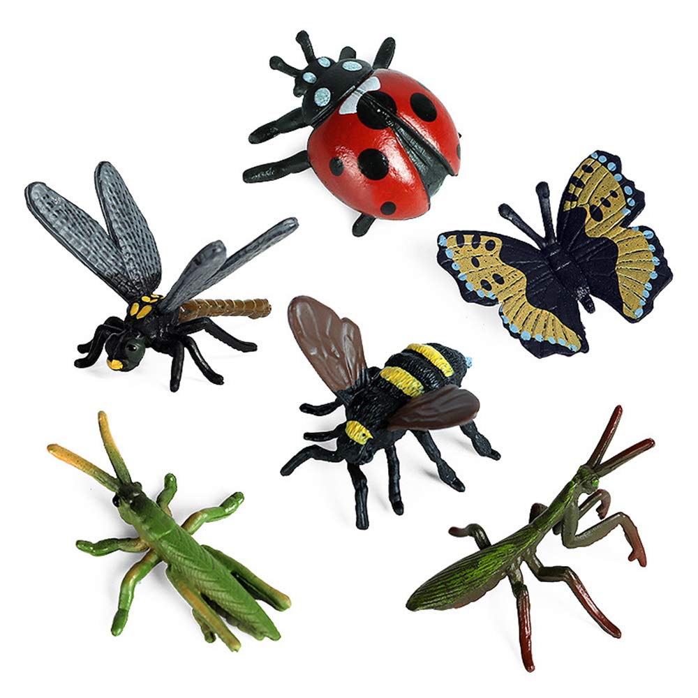 RCOMG 12 PCS Small Realistic Insects Figures Toys, Plastic Wildlife Animal Fake Bug Toys Halloween Party Favor School Project Bug Figurines Set
