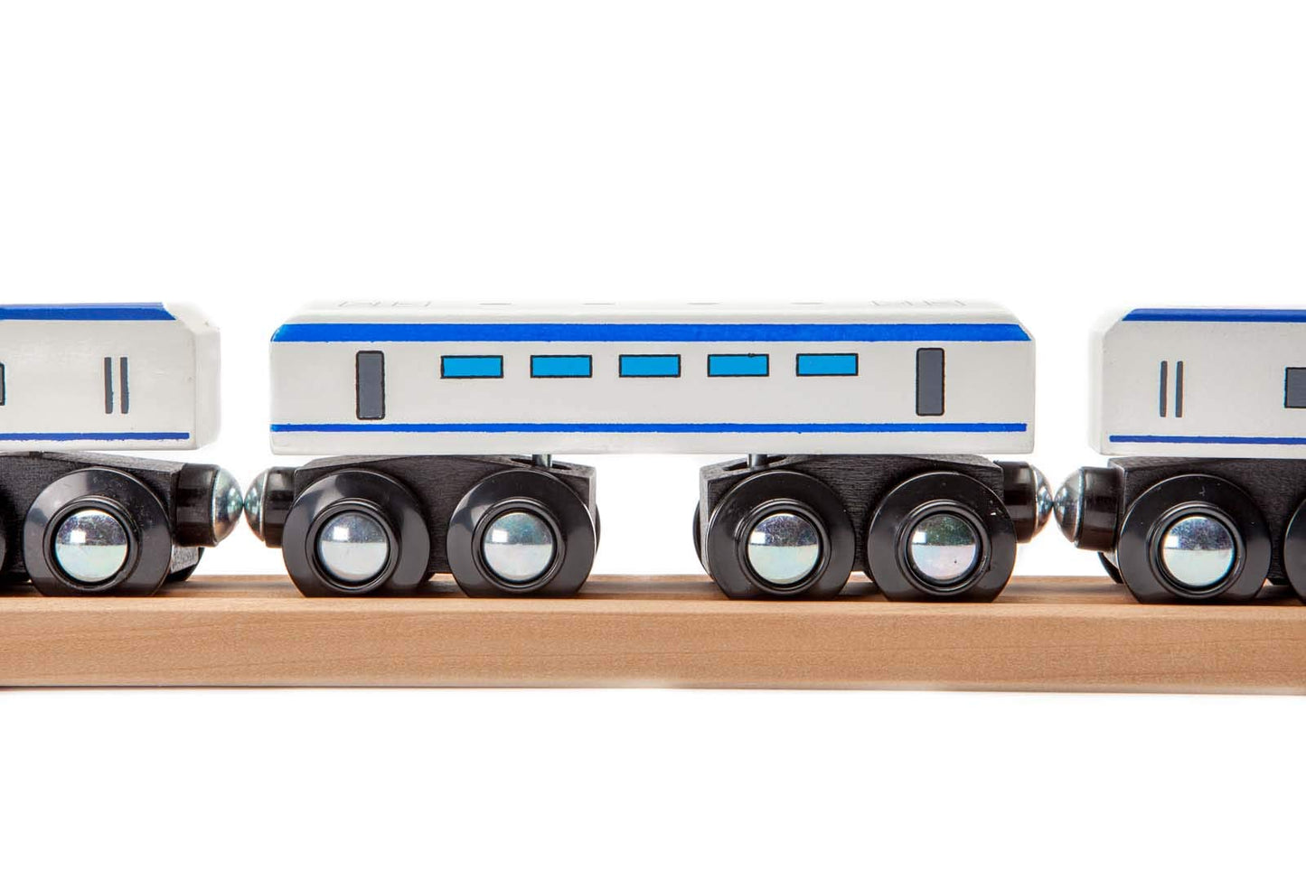 maxim enterprise, inc. Express Train Set, Bullet Train for Wooden Train Track, Train Set of 2 Engines & 1 Passenger Car, Compatible with Thomas