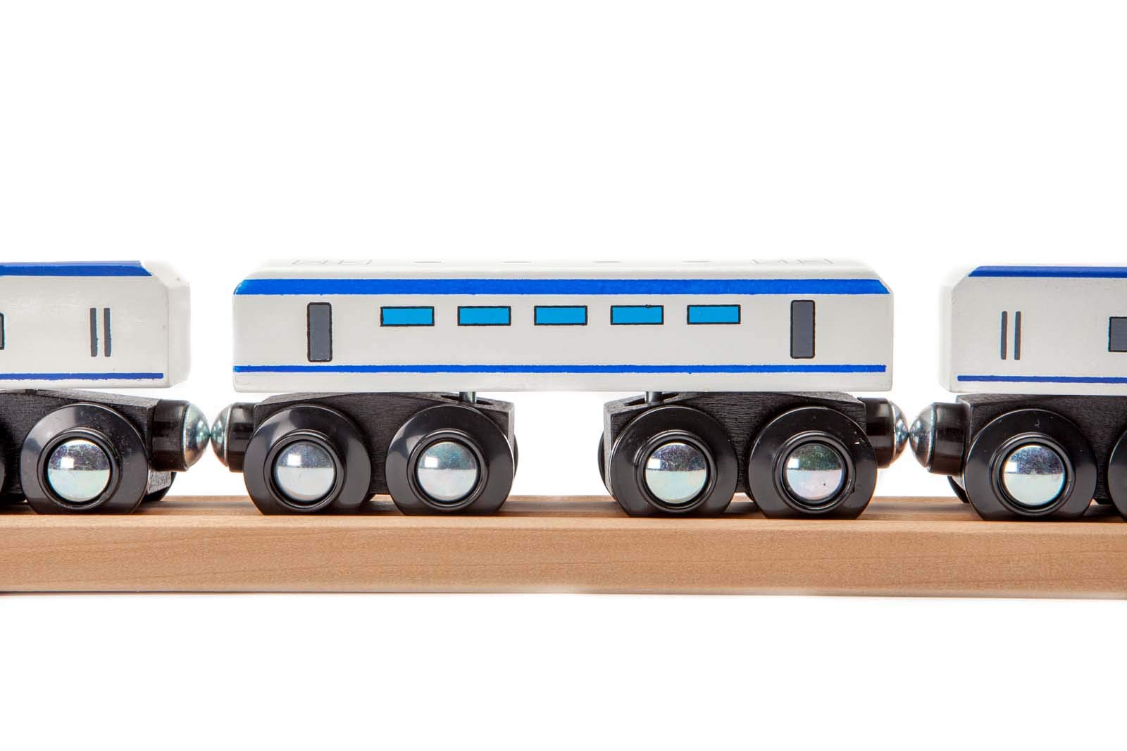 maxim enterprise, inc. Express Train Set, Bullet Train for Wooden Train Track, Train Set of 2 Engines & 1 Passenger Car, Compatible with Thomas