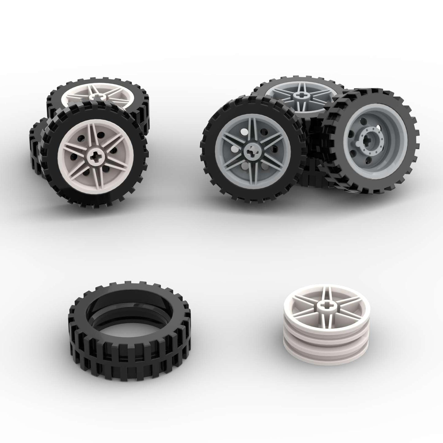 Large Size Wheels and Tires Building Kit, 30mm Diameter Wheels and 43mm Diameter Tire, Compatible with Lego Wheels and Axles, 16 Pcs Car Parts Bulk