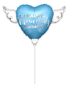 Blue Happy Heavenly Birthday Heart Balloon on a Stick with Angel Wings - Memorial & Remembrance