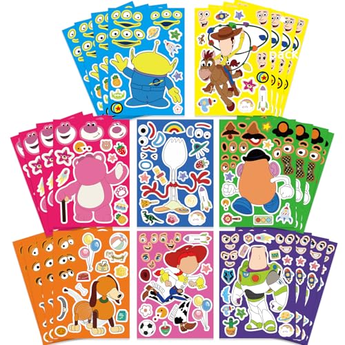 32pcs Make a face Toy Story Stickers,Make Your Own Stickers,Mixed & Matched with 8 Designed Characters for Party Favors Supplies, Reward, Decor,Gift
