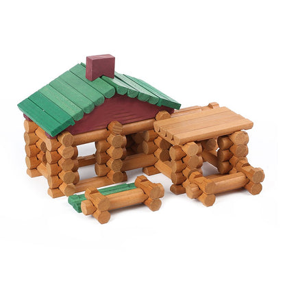 Joqutoys 90 Pcs Wood Building Blocks Toy for Toddlers, Classic Wooden Cabin Log Set Preschool Education Toy, Creative Construction Engineering