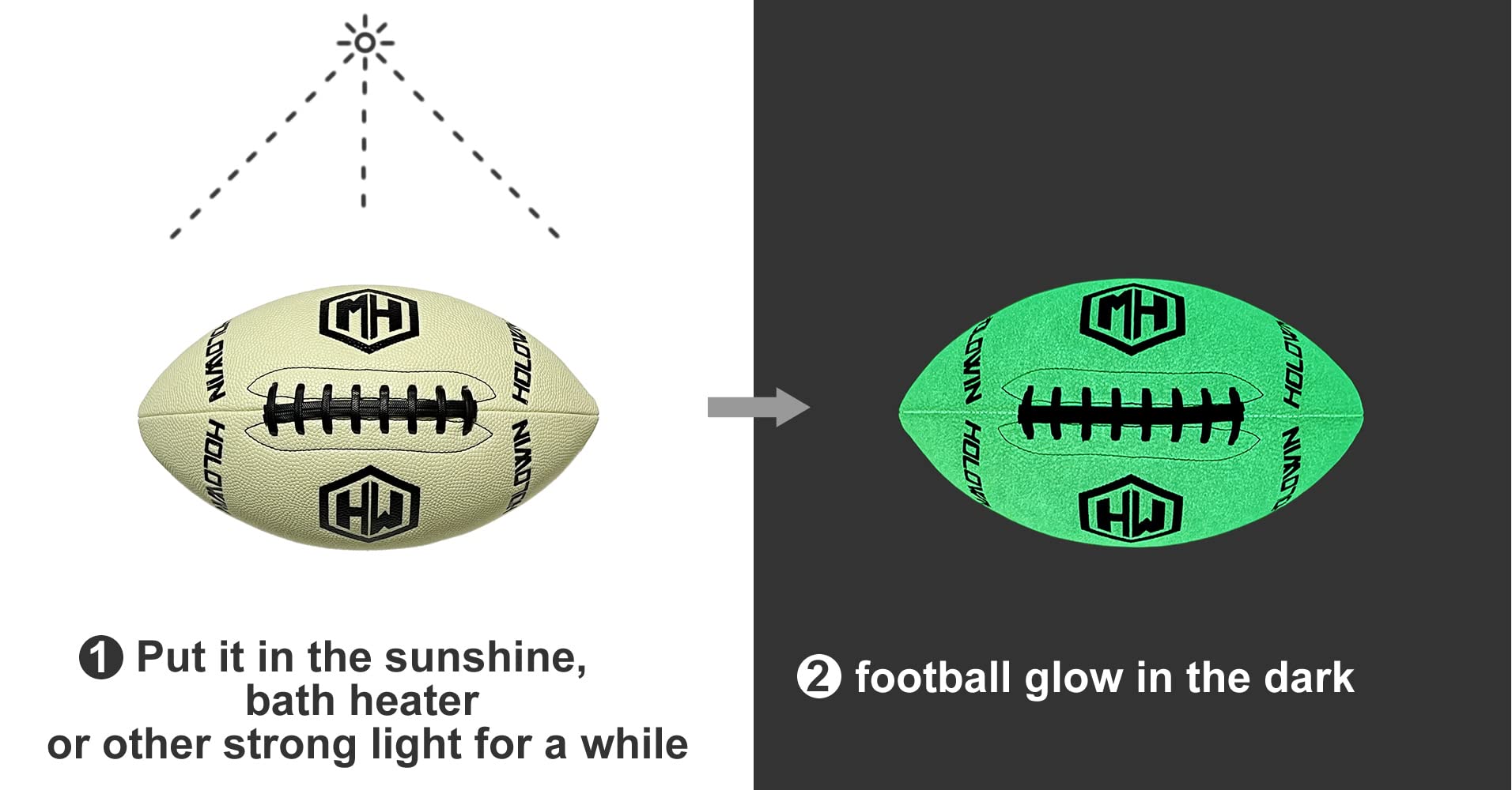 HW HOLOWIN Glow in The Dark Football Size 9 Indoor Outdoor Night Game