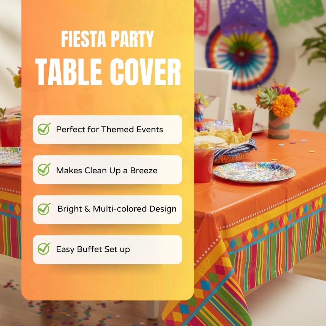 Fun Express Fiesta Party Plastic Tablecloth - Party Supplies - 1 Piece