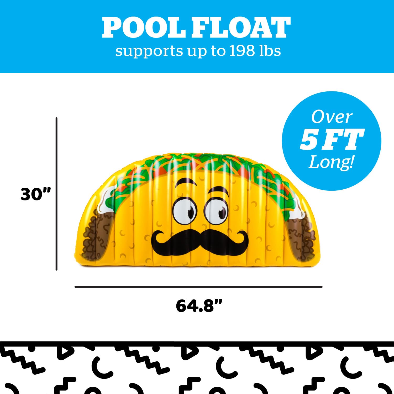BigMouth Inc. Giant Taco Pool Float, 5 Feet Long Lounge Raft Floatie, Funny Pool Party Summer Water Toy, Durable Vinyl, Includes Patch Repair Kit