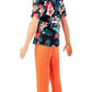 Barbie Fashionistas Ken Doll #184 with Brown Cropped Hair Wearing Hawaiian Shirt, Orange Pants & White Deck Shoes