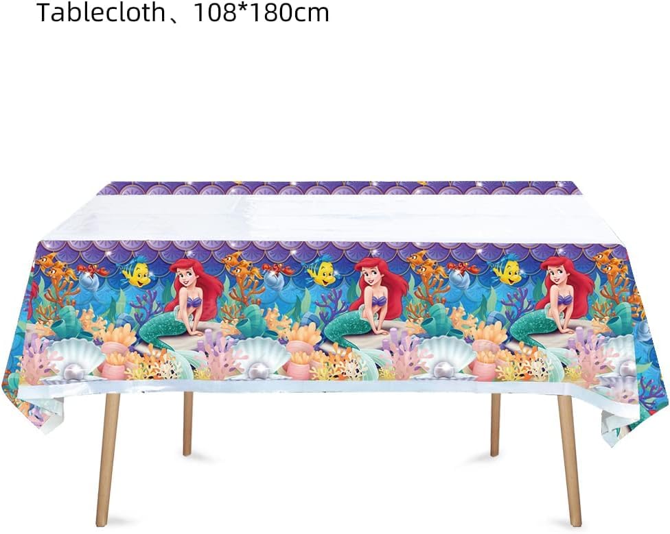 Little Mermaid Tablecloth, 2pcs Rectangular Plastic Table Cover, 70'' x 42'', Waterproof Birthday Party Supplies Decorations (2 Pack Blue Pink) 1
