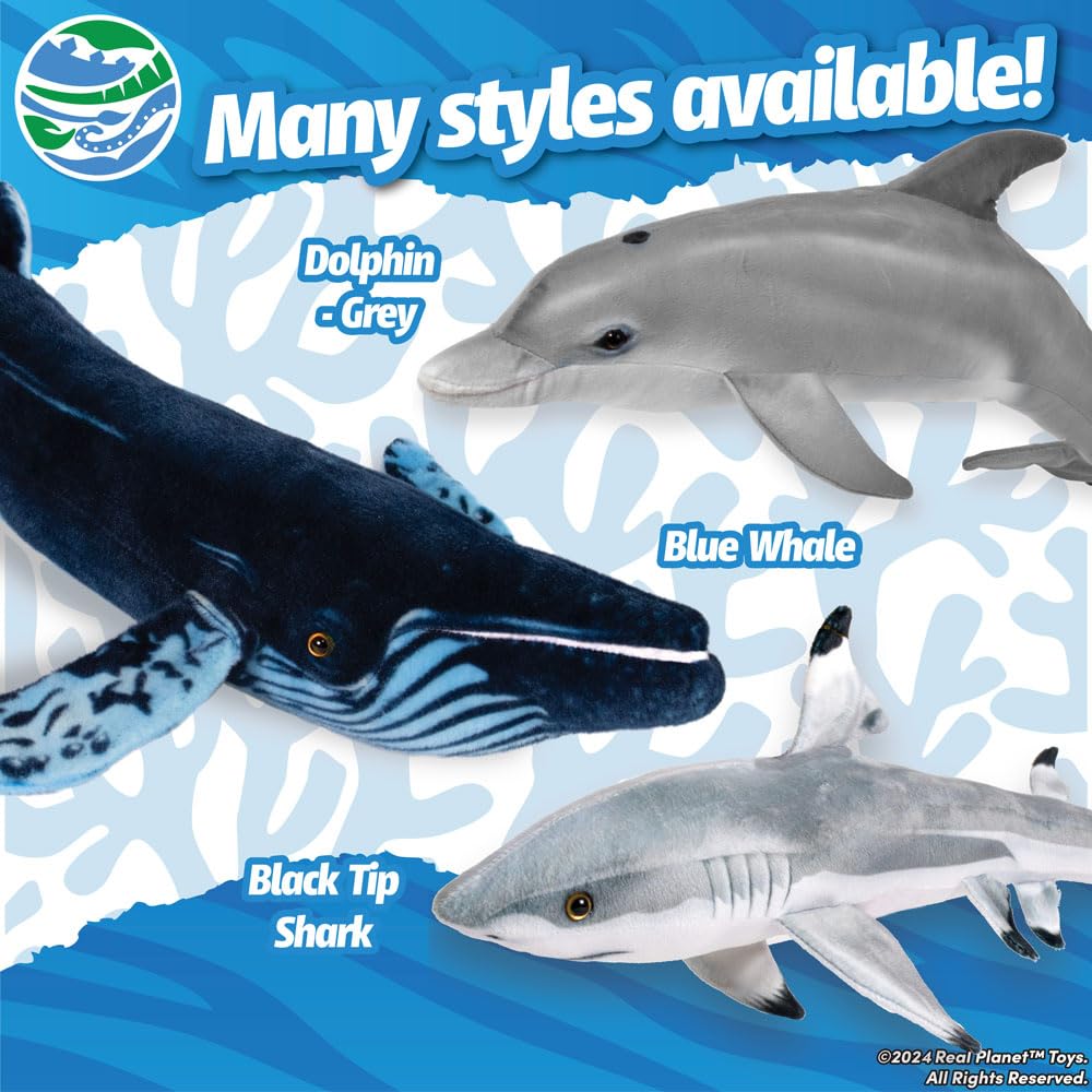 Real Planet 24" Dolphin Plush - Realistic Blue Dolphin Stuffed Animal, Cute Stuff Plush Animals Gift for Kids, Giant Stuffed Animals for Girls Pillows