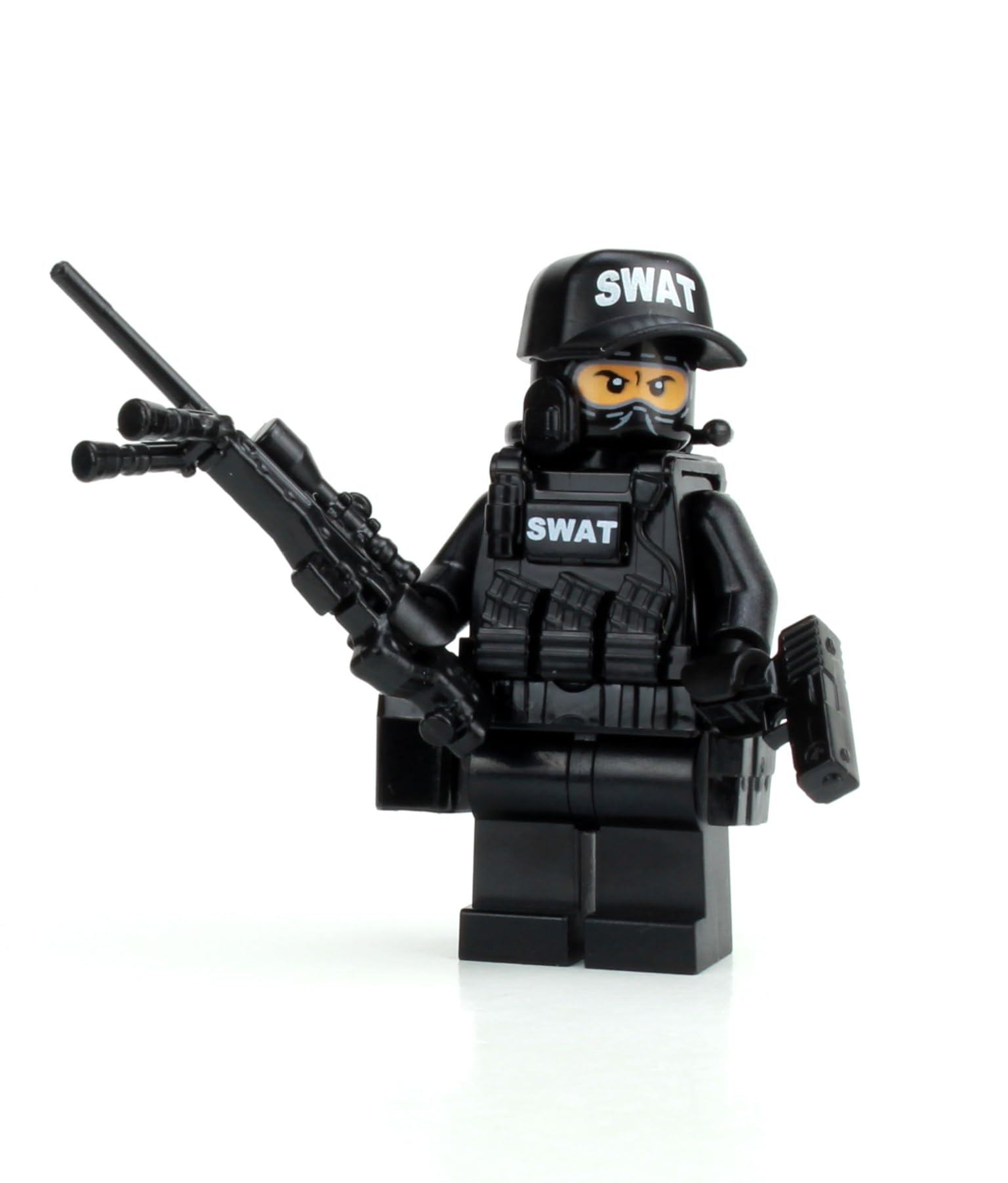 Battle Brick 1.6 Inches Tall Police SWAT Team Sniper Collectible Custom Minifigure | Genuine Police Minifig | Head Printed in the USA | Great Gift
