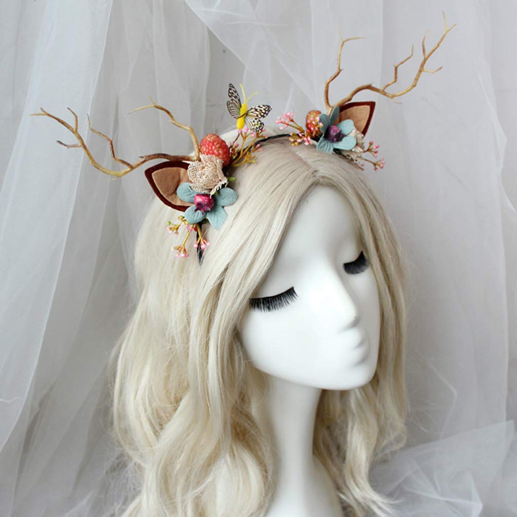 Lurrose 3pcs Reindeer Antlers Headband Christmas Hair Clip Floral Hair Hoop Butterfly Pine Cone Branch Headband for Xmas Holidays Party Cosplay Favors