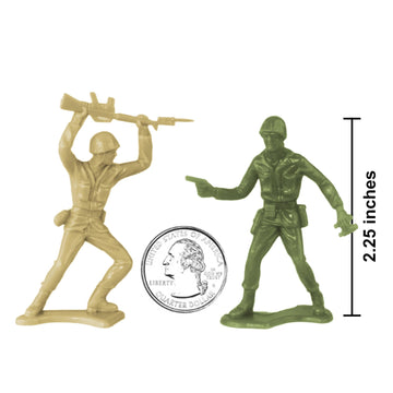TimMee Plastic Army Men OD Green, Tan & Gray 72pc Soldier Figures - Made in USA