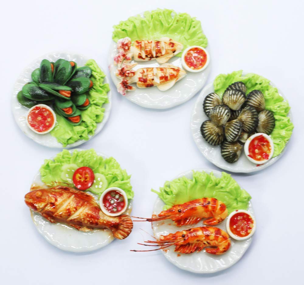 ThaiHonest Mixed 5 Assorted Seafood Dollhouse Miniature Food,Tiny Food