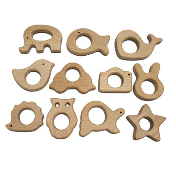 11pcs Beech Wooden Horse Montessori Toys Home Decorations Wood Cartoon Animal Craft for Painting Party Photography Tabletop Adorns (Type 1)