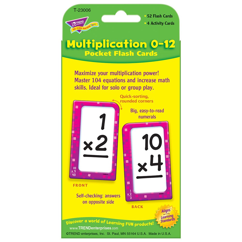 Trend Enterprises: Multiplication 0-12 Pocket Flash Cards, Great for Skill Building and Test Prep, 56 Self-Checking Cards Included, Master 104