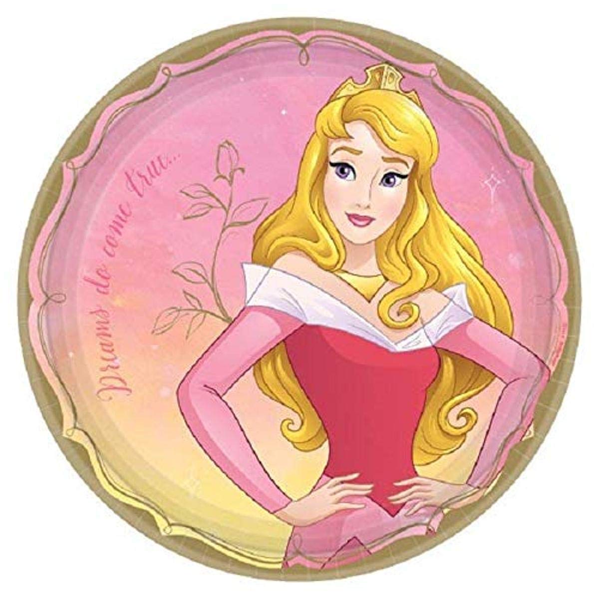 Enchanting Disney Princess Aurora Round Paper Plates - 9" (Pack of 8) - Vibrant Multicolor Design - Perfect for Magical Themed Parties, Birthdays