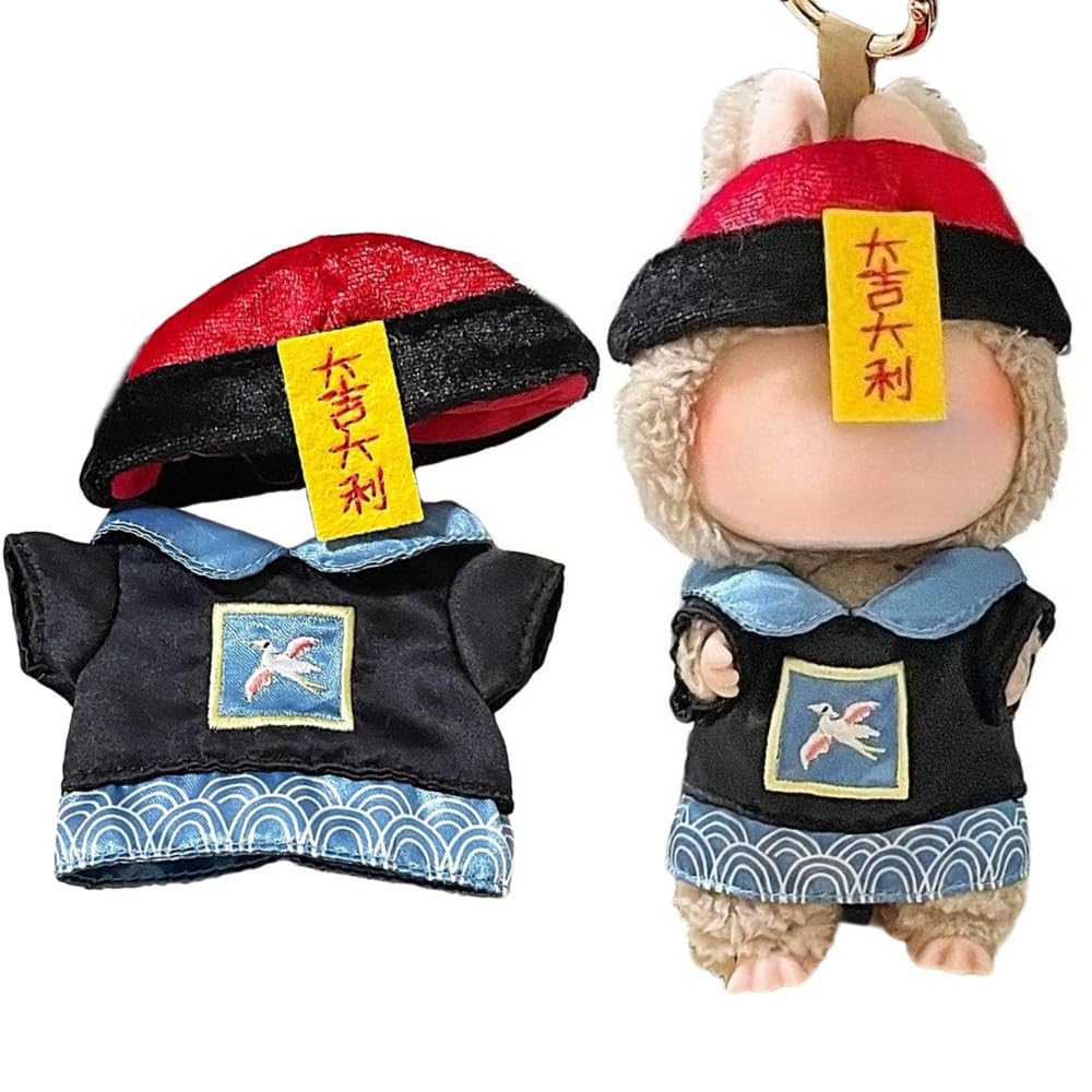 Clothes for Labubu Halloween Zombie Outfit 2-Piece Set - Cute Glossy Jumpsuit & Hat for 17cm Dolls(No Doll) (Style A)