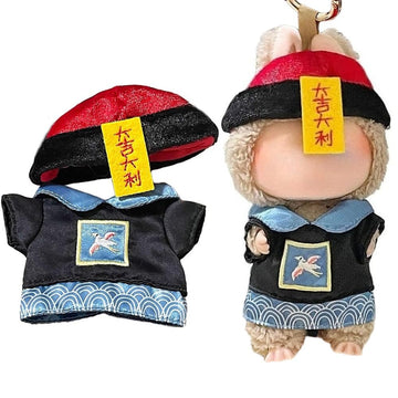 Clothes for Labubu Halloween Zombie Outfit 2-Piece Set - Cute Glossy Jumpsuit & Hat for 17cm Dolls(No Doll) (Style A)