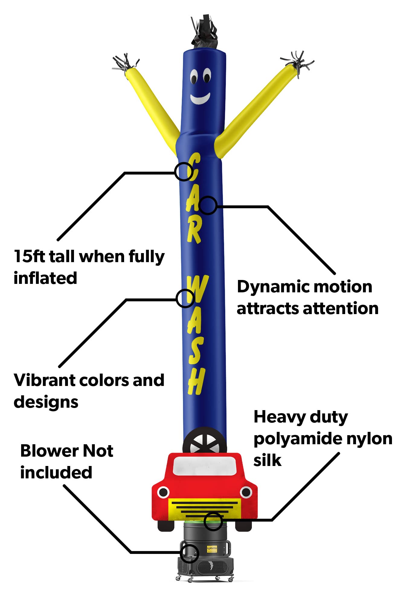 LookOurWay Air Dancers Inflatable Tube Man Attachment - 15 Feet Tall Wacky Waving Inflatable Dancing Tube Guy for Business Promotion (Blower Not