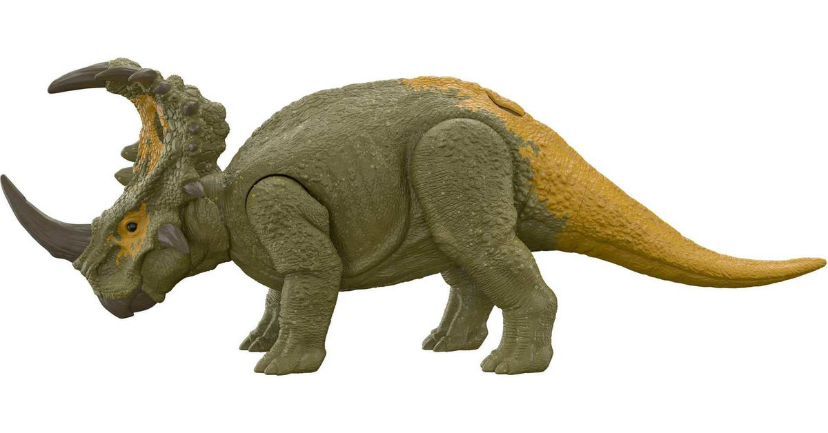 Mattel Jurassic World Dominion Roar Strikers Dinosaur Action Figure with Roaring Sound & Attack Action, Sinoceratops Dino Toy Includes Downloadable