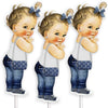 Denim Baby Shower Decorations, Set of 3 Table Centerpieces, Birthday Decor, Blond Girl