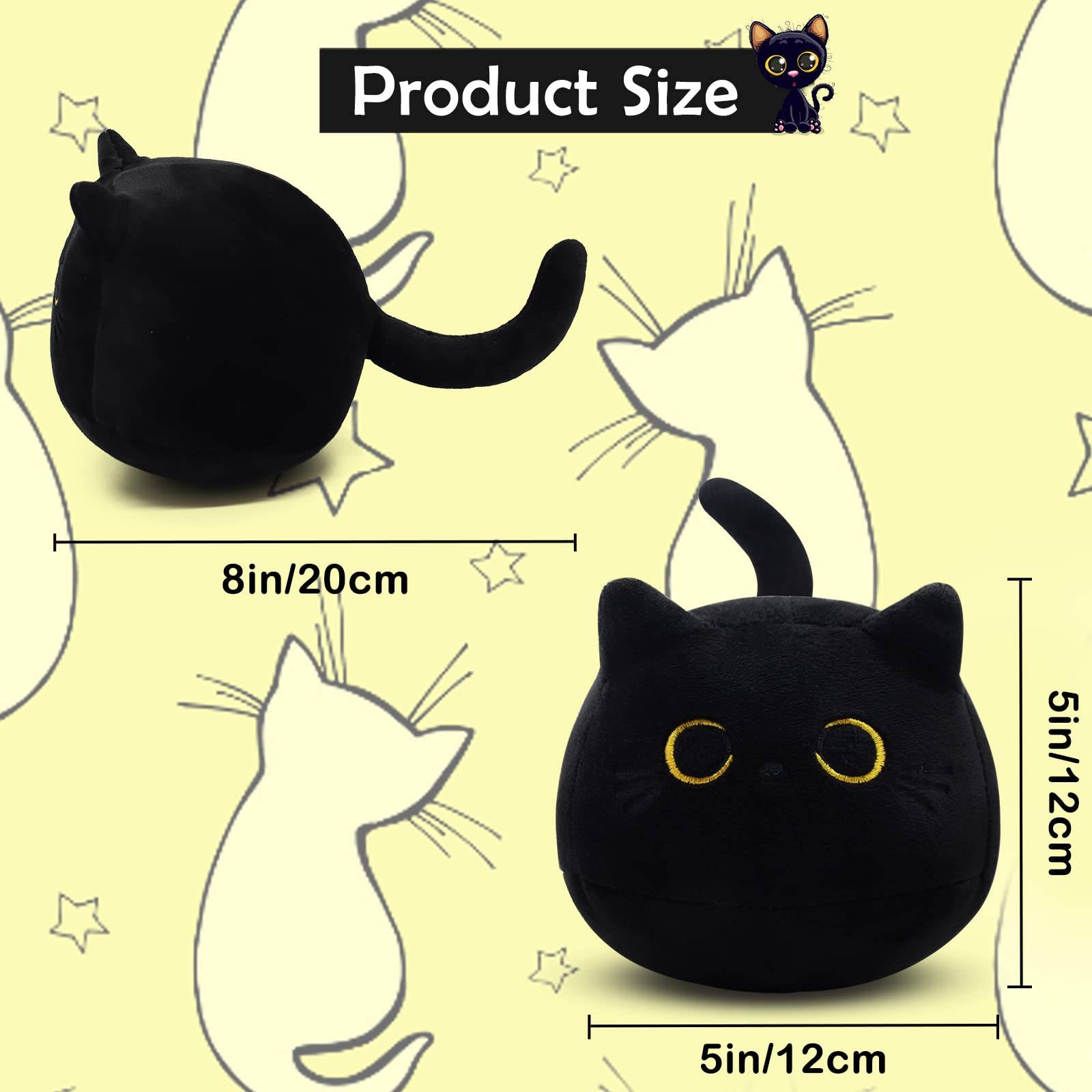 JIAJEGTGT Black Cat Plush, 3Pcs Cute Mini Black Cat Stuffed Animal for Home Decoration, Soft Cat Plush Birthday for Kids Boys Girls