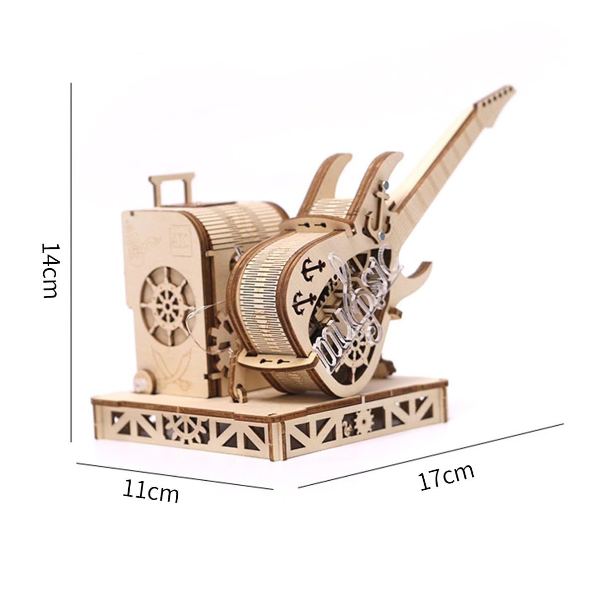 URFunModel 3D Wooden Puzzle for Adults, Mechanical Transmission Guitar Music Box Wooden Model Kit to Build, 150PCS DIY Assembly Steampunk Puzzle Craft