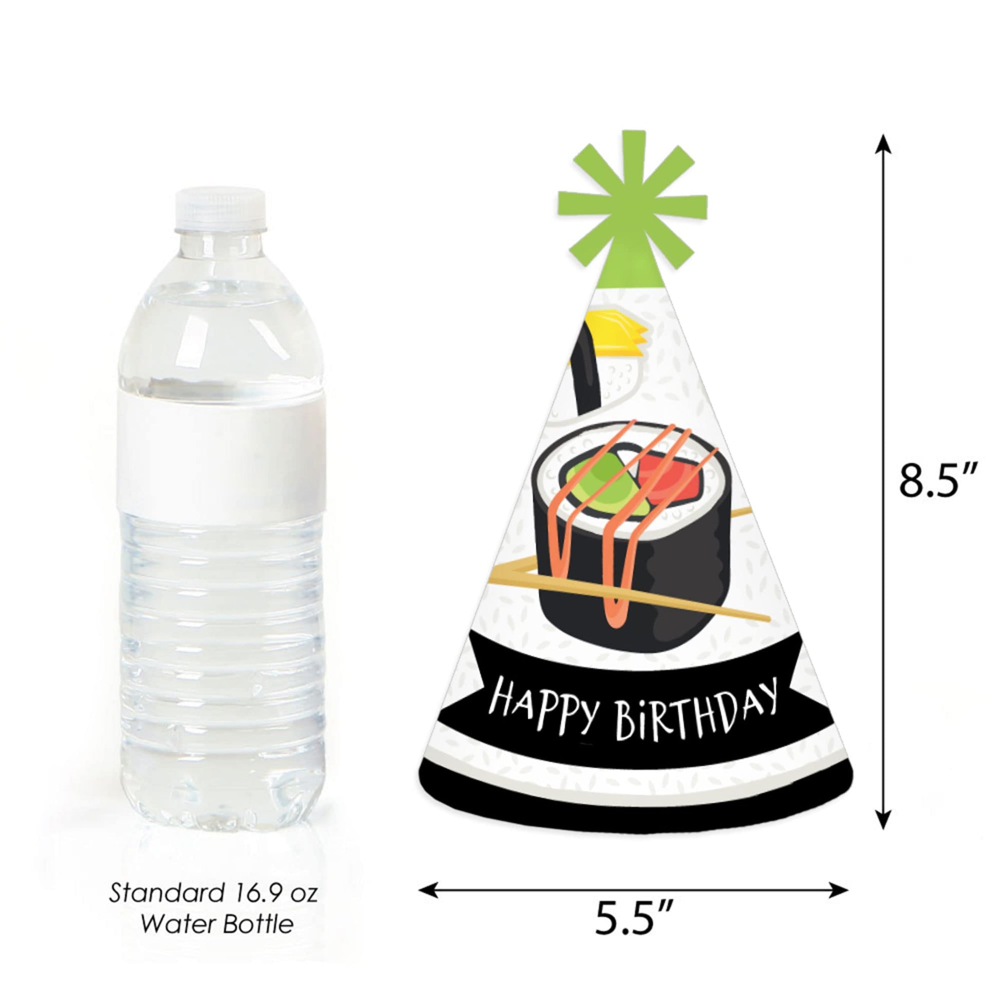 Big Dot of Happiness Let’s Roll - Sushi - Cone Happy Birthday Party Hats for Kids and Adults - Set of 8 (Standard Size)